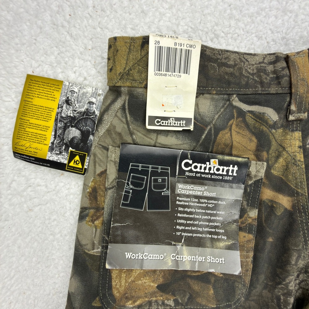 Carhartt Work Camo Carpenter Shorts Realtree Hardwoods Mens 28 B191 CMO NWT NOS‎